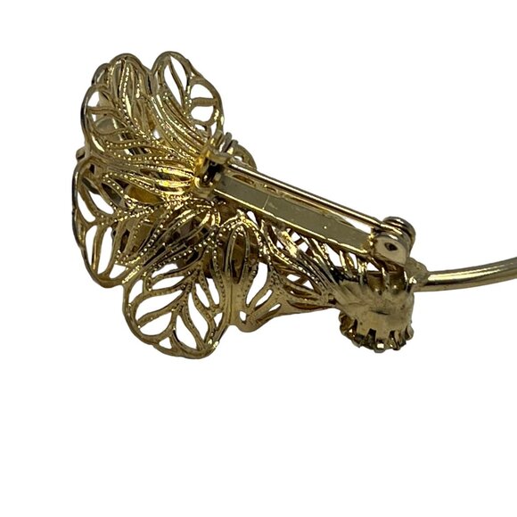 Floral Rhinestone Brooch Yellow Tone Calla Lilly‎ Flower Vintage Pin - Picture 7 of 7